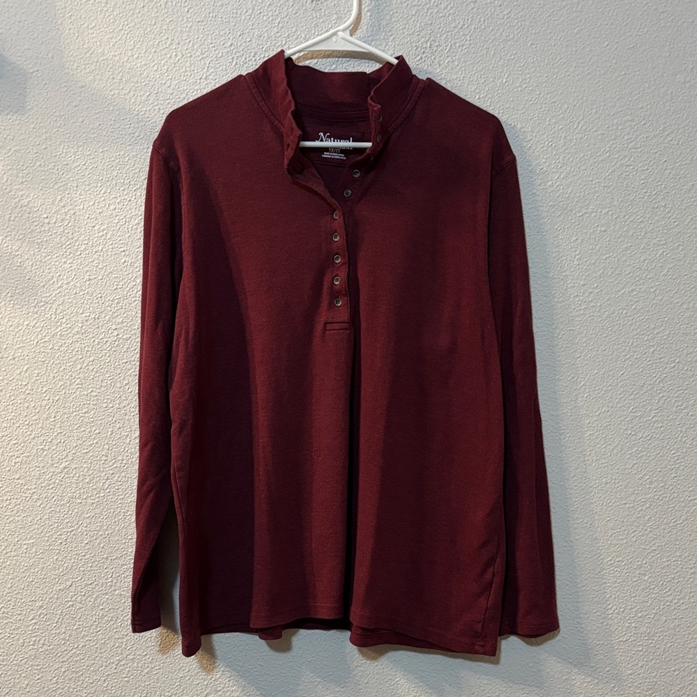Natural Reflections Maroon Quarter Button Top